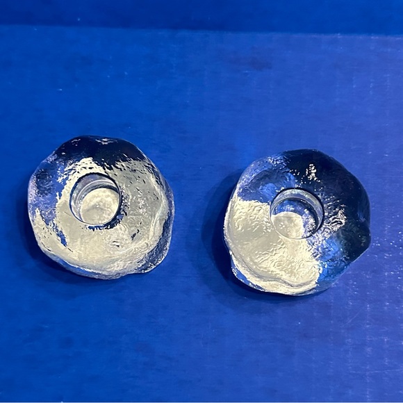 Vintage Crowning Touch Snowball Tapered Candle Holders Clear Glass Set of 2 - Picture 3 of 4